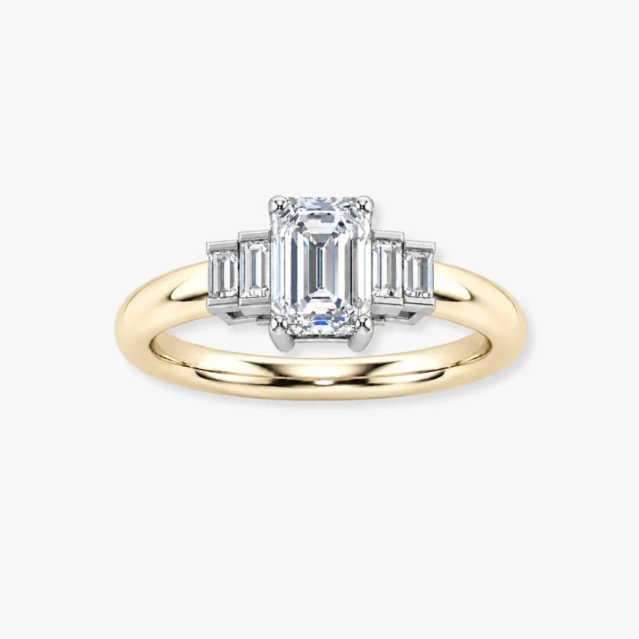 "Charlie" Emerald Cut 2 Carat Diamond Shoulder Yellow Gold Engagement Ring DSEC07