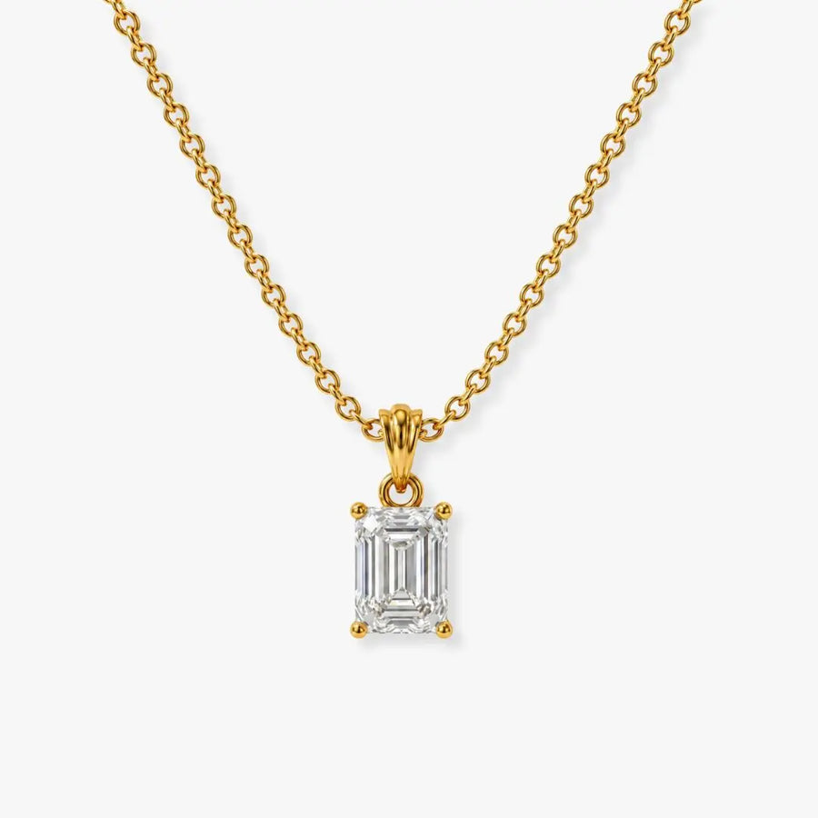 Emerald Cut Solitaire Diamond Pendant With 18 Inches Chain Necklace PEC4B