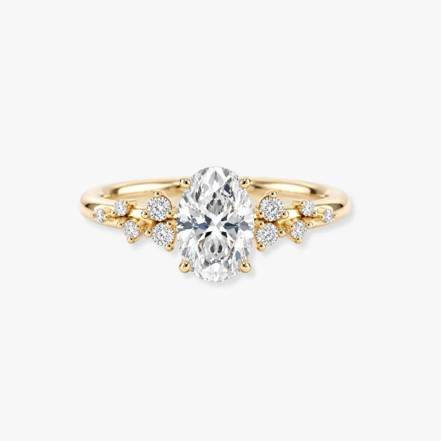 "Haven" 2.50 Carat Oval Cut Diamond Floral Leaf Petals Shoulders Yellow Gold Engagement Ring