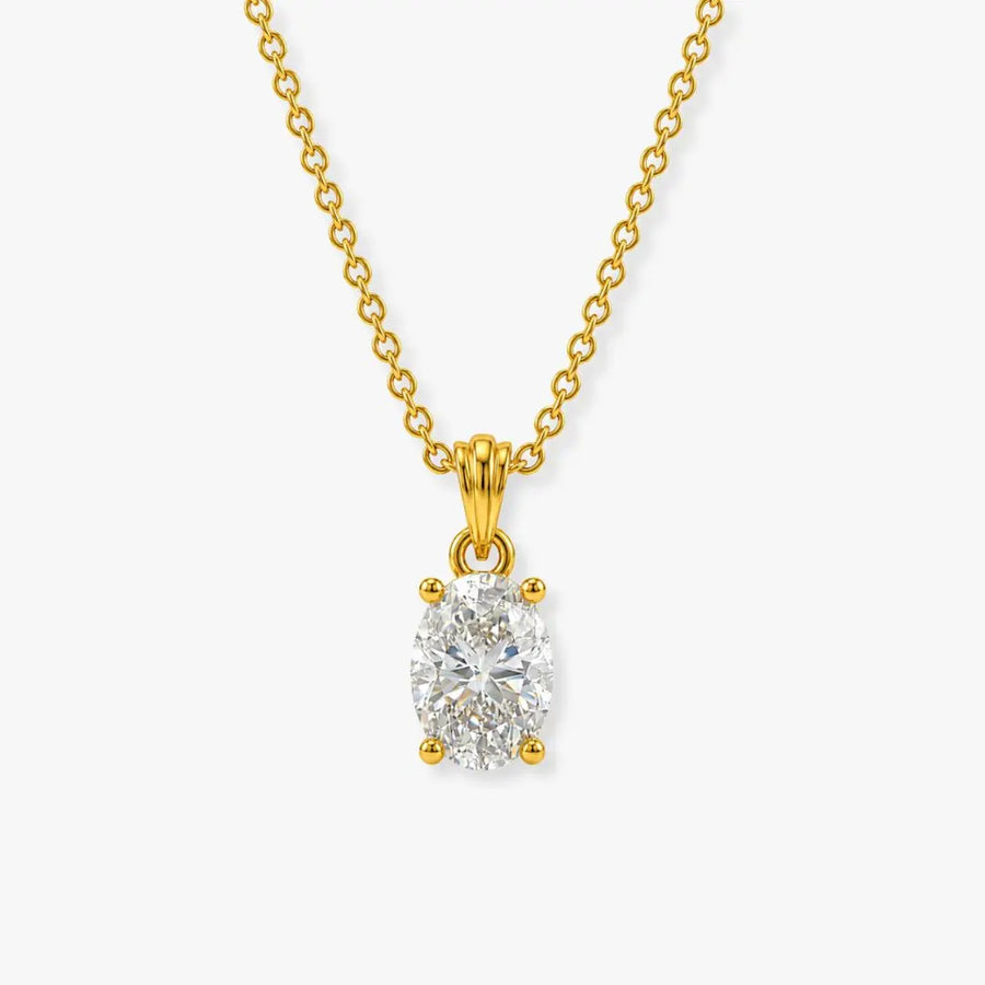 Oval Cut Solitaire Diamond Pendant With 18 Inches Chain POC4B