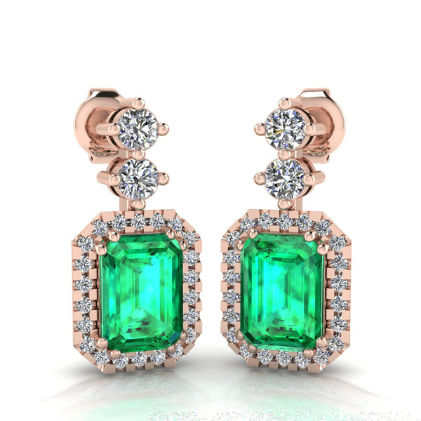 Emerald Cut 1 Carat Emerald Lab Grown Diamond Halo Drop Earrings E1ECE