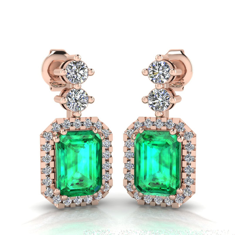 Emerald Cut 1 Carat Emerald Lab Grown Diamond Halo Drop Earrings E1ECE - HEERA DIAMONDS