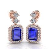 Emerald Cut 1 Carat Sapphire Natural Diamond Halo Drop Earrings E1ECS - HEERA DIAMONDS