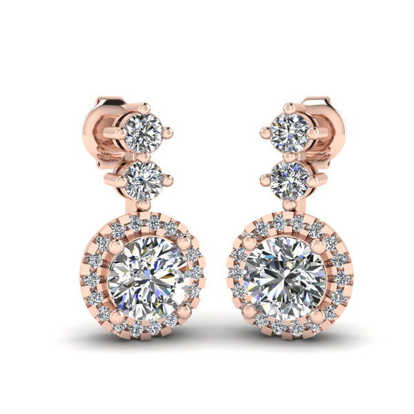 1.10 Carat Round Shape Halo Natural Diamond Drop Earrings E1RBD - HEERA DIAMONDS