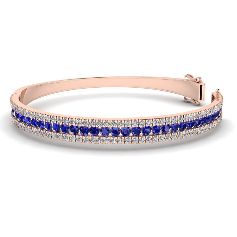 Round Brilliant 4.05 Carat Sapphire and Diamond 3 Rows Bangle BAN1S - HEERA DIAMONDS