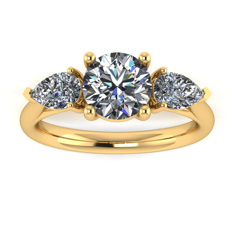 "Ivy" Three Stone Round Brilliant Cut with Pear Cut Diamond Trilogy Engagement Ring 3SRB11 - HEERA DIAMONDS