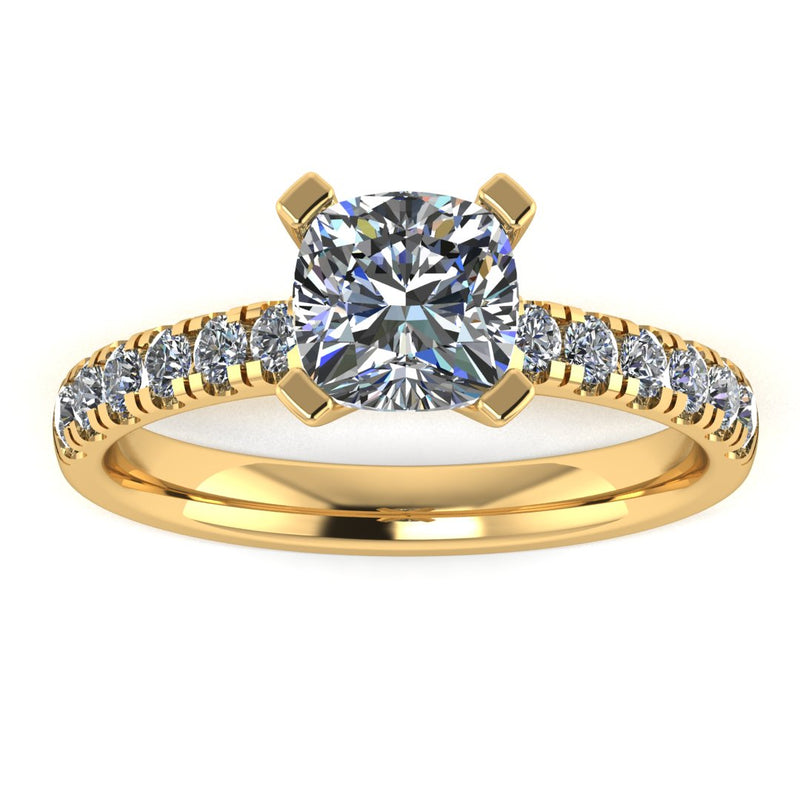 "Amina" Cushion Cut Diamond Scallop Set Diamond Band Engagement Ring DSCC02 - HEERA DIAMONDS
