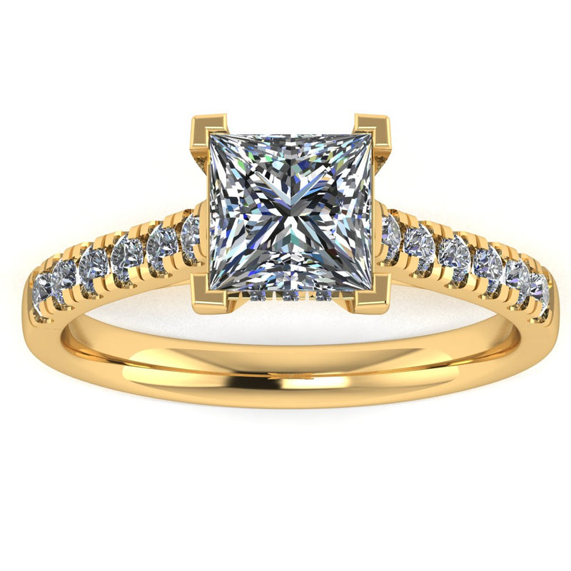 "Isabel" Princess Cut Diamond Hidden Under Halo Diamond Shoulder Engagement Ring UHPC01 - HEERA DIAMONDS