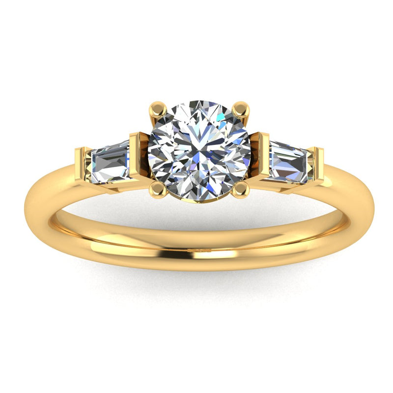 "Amelia" Three Stone Round Brilliant Cut with Emerald Cut Diamond Trilogy Engagement Ring 3SRB54 - HEERA DIAMONDS