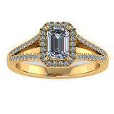 "Abigail" Halo Emerald Cut Diamond Double Row Split Diamond Shoulder Engagement Ring HAEC08 - HEERA DIAMONDS