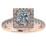 "Clara" Square Halo Princess Cut Diamond Shoulder Engagement Ring HAPC02 - HEERA DIAMONDS