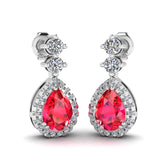 Ruby 1.30 Carat Pear Shape Halo Lab Grown Diamond Drop Earrings E1PSR - HEERA DIAMONDS