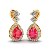 Ruby 1.30 Carat Pear Shape Halo Lab Grown Diamond Drop Earrings E1PSR - HEERA DIAMONDS