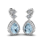 Aquamarine 1.30 Carat Pear Shape Halo Lab Grown Diamond Drop Earrings E1PSA - HEERA DIAMONDS