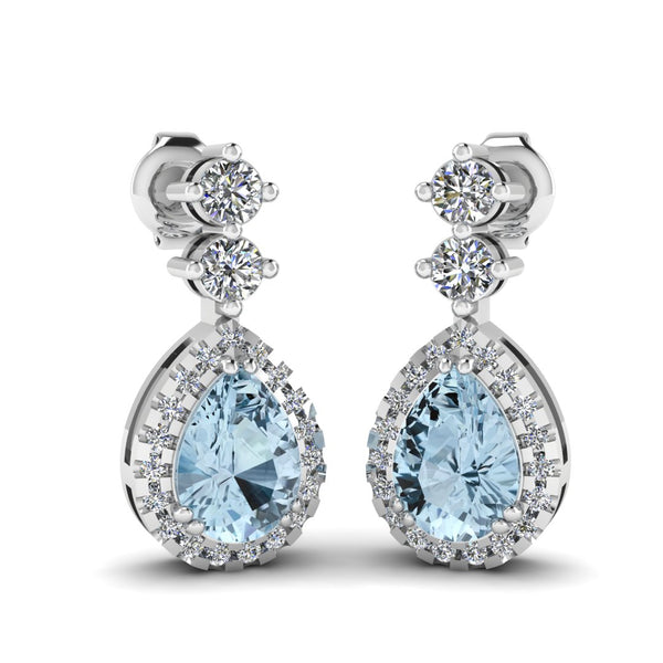 Aquamarine 1.30 Carat Pear Shape Halo Natural Diamond Drop Earrings E1PSA - HEERA DIAMONDS