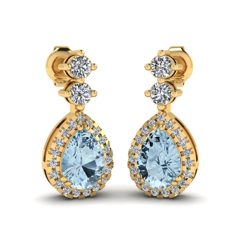 Aquamarine 1.30 Carat Pear Shape Halo Natural Diamond Drop Earrings E1PSA - HEERA DIAMONDS