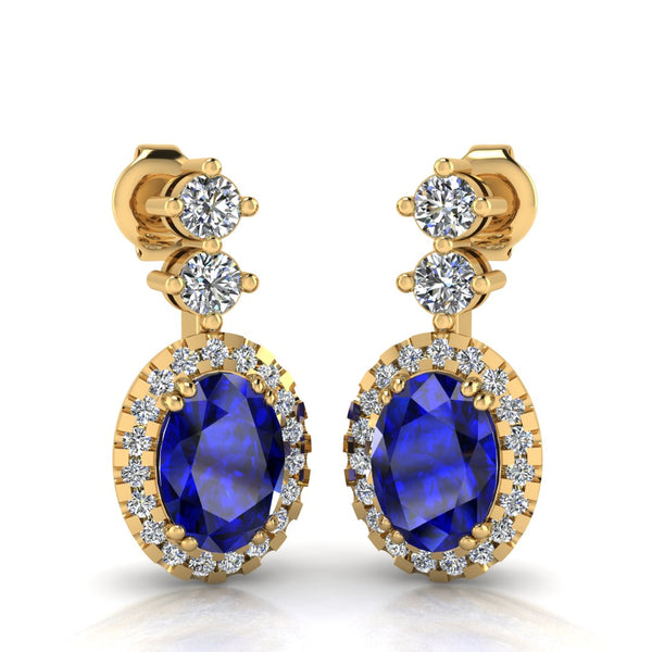 Sapphire 1.40 Carat Oval Shape Halo Lab Grown Diamond Drop Earrings E1OCS - HEERA DIAMONDS