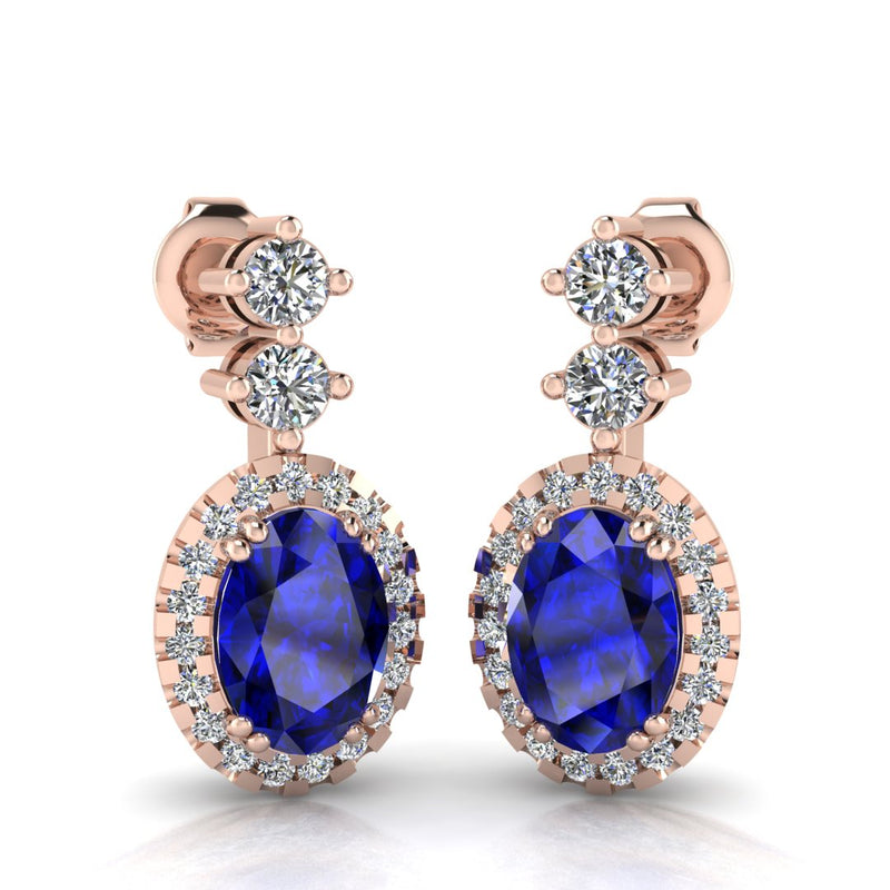 Sapphire 1.40 Carat Oval Shape Halo Lab Grown Diamond Drop Earrings E1OCS - HEERA DIAMONDS