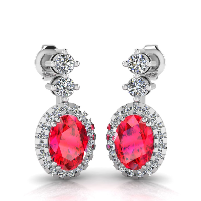 Ruby 1.40 Carat Oval Shape Halo Natural Diamond Drop Earrings E1OCR - HEERA DIAMONDS