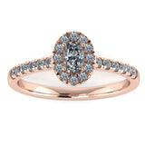 "Echo" Halo Oval Cut Diamond Scallop Set Diamond Shoulder Engagement Ring HAOC07 - HEERA DIAMONDS
