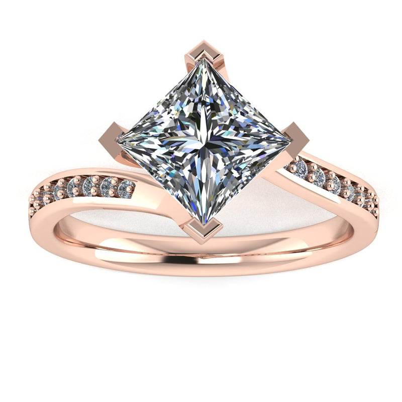 "Iris" Twisted Princess Cut Diamond Grain Set Diamond Engagement Ring DSPC01 - HEERA DIAMONDS