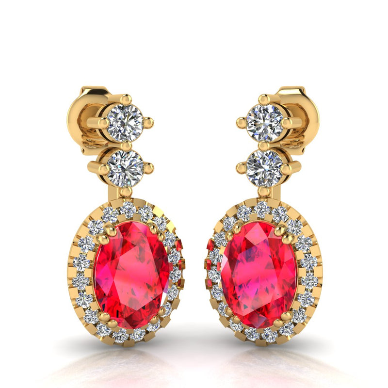 Ruby 1.40 Carat Oval Shape Halo Natural Diamond Drop Earrings E1OCR - HEERA DIAMONDS