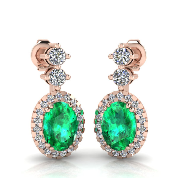 Emerald 1.40 Carat Oval Shape Halo Natural Diamond Drop Earrings E1OCE - HEERA DIAMONDS