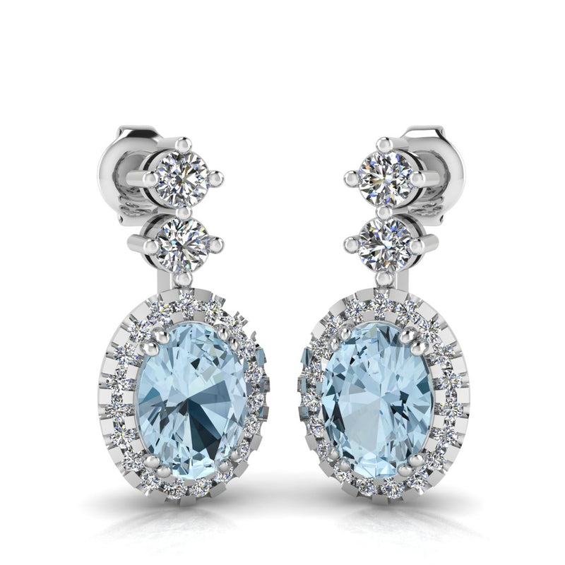 Aquamarine 1.40 Carat Oval Shape Halo Natural Diamond Drop Earrings E1OCA - HEERA DIAMONDS