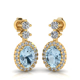 Aquamarine 1.40 Carat Oval Shape Halo Lab Grown Diamond Drop Earrings E1OCA - HEERA DIAMONDS