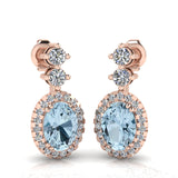 Aquamarine 1.40 Carat Oval Shape Halo Natural Diamond Drop Earrings E1OCA - HEERA DIAMONDS