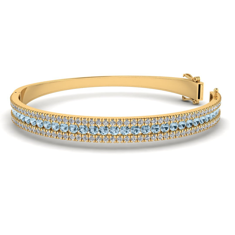 Round Brilliant 4.05 Carat Aquamarine and Diamond 3 Rows Bangle BAN1A - HEERA DIAMONDS