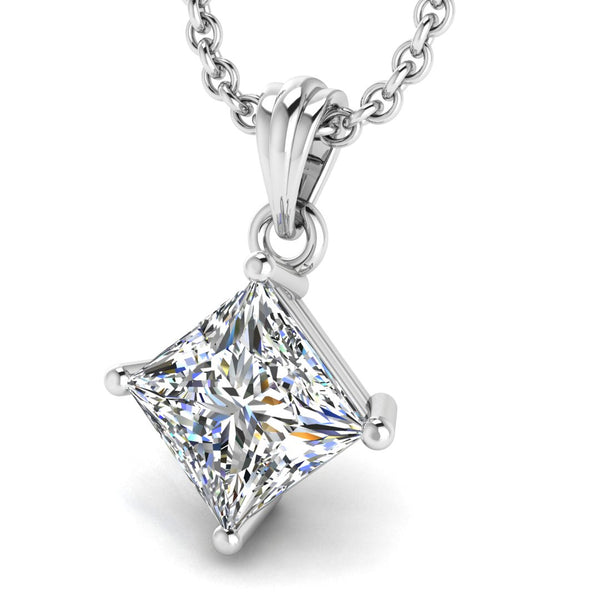 Princess Cut Solitaire Natural Diamond Pendant Necklace PPC4B - HEERA DIAMONDS