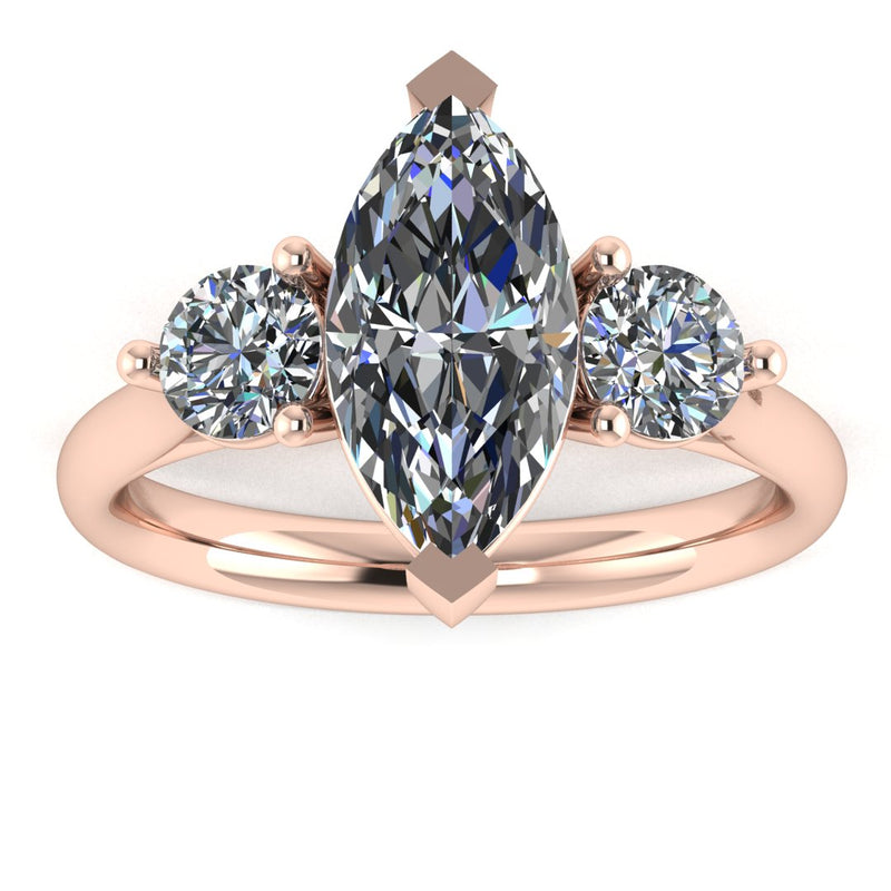 "Charlotte" Three Stone Marquise Cut with Round Cut Diamond Trilogy Engagement Ring 3SMC02 - HEERA DIAMONDS