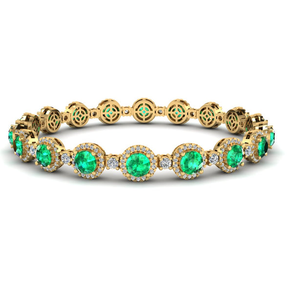 Round Brilliant Shape 8.5 Carat Emerald Gem Featuring Diamond Halo Bracelet BRHARBE - HEERA DIAMONDS