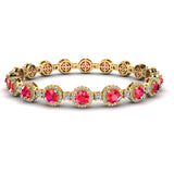 Round Brilliant Shape 8.5 Carat Ruby Center Featuring Diamond Halo Bracelet BRHARBR - HEERA DIAMONDS