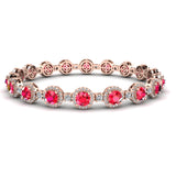 Round Brilliant Shape 8.5 Carat Ruby Center Featuring Diamond Halo Bracelet BRHARBR - HEERA DIAMONDS