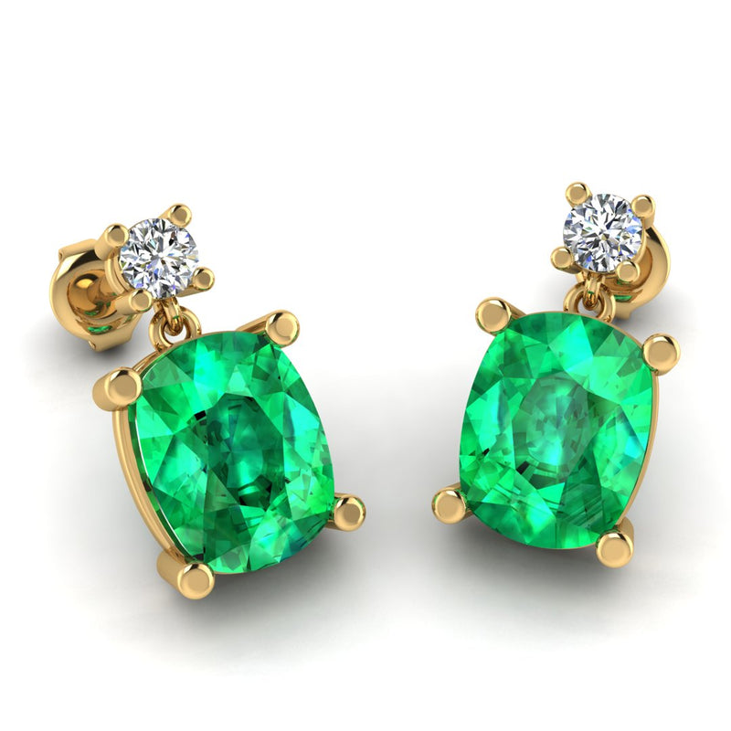 Cushion Shape Emerald Natural Diamond Drop Earrings EDCCE - HEERA DIAMONDS