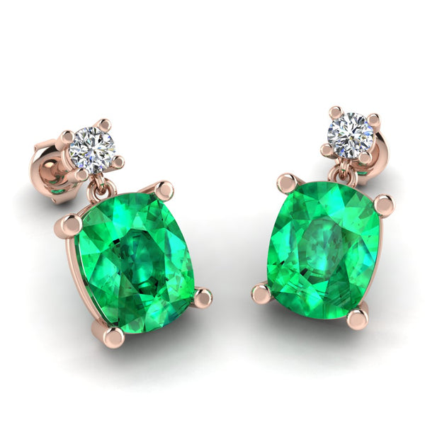 Cushion Shape Emerald Natural Diamond Drop Earrings EDCCE - HEERA DIAMONDS