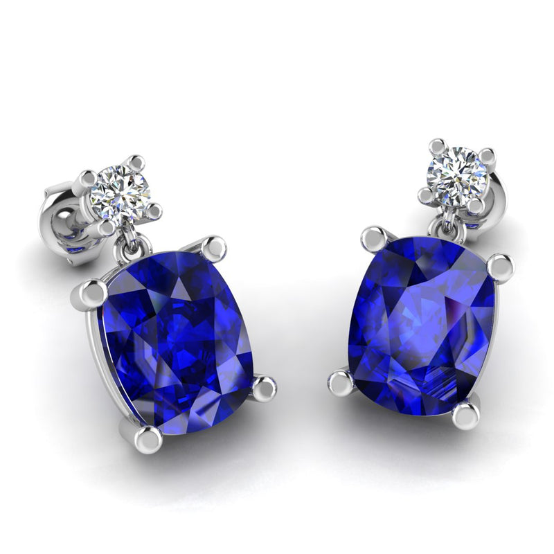 Cushion Shape Sapphire Lab Grown Diamond Drop Earrings EDCCS - HEERA DIAMONDS