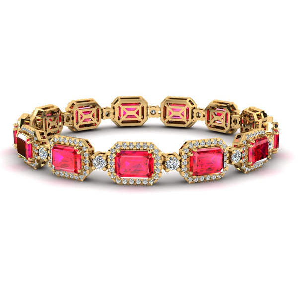 Emerald Shape 14 Carat Ruby Center Featuring Diamond Halo Bracelet BRHAEMR - HEERA DIAMONDS