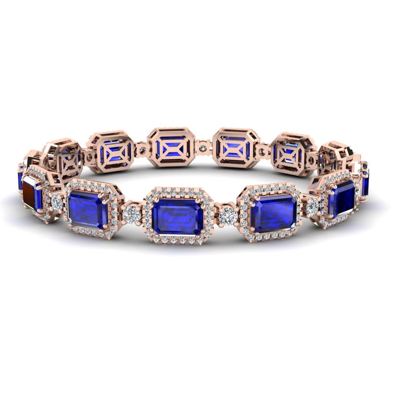 Emerald Shape 14 Carat Sapphire Center Featuring Diamond Halo Bracelet BRHAEMS - HEERA DIAMONDS