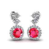 Ruby 1.10 Carat Round Shape Halo Natural Diamond Drop Earrings E1RBR - HEERA DIAMONDS