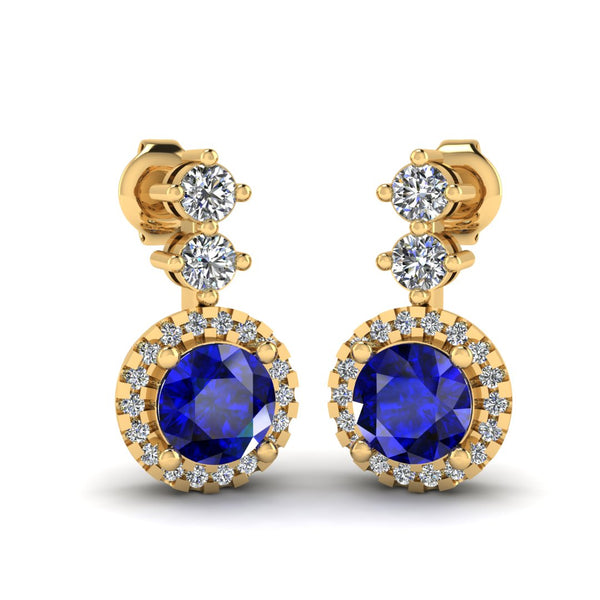 Sapphire 1.10 Carat Round Shape Halo Natural Diamond Drop Earrings E1RBS