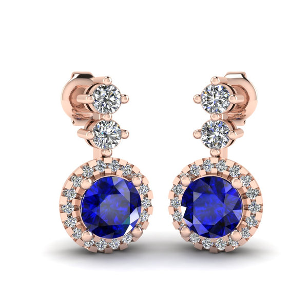 Sapphire 1.10 Carat Round Shape Halo Natural Diamond Drop Earrings E1RBS