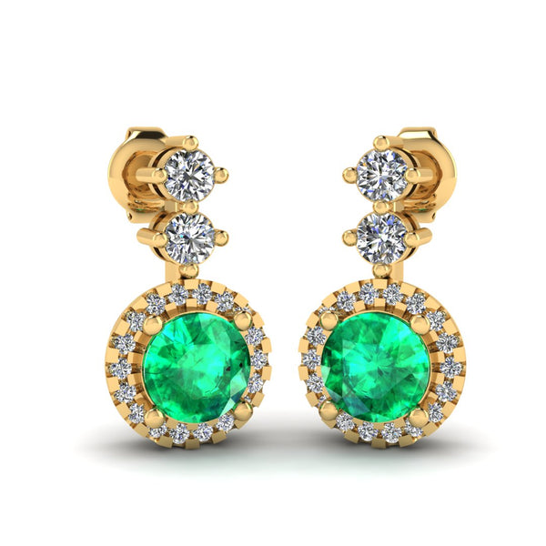 Emerald 1.10 Carat Round Shape Halo Natural Diamond Drop Earrings E1RBE