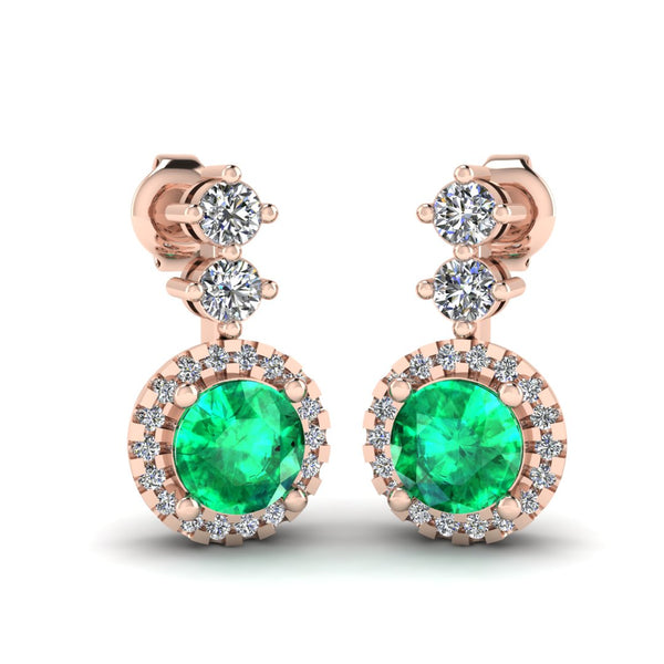 Emerald 1.10 Carat Round Shape Halo Natural Diamond Drop Earrings E1RBE