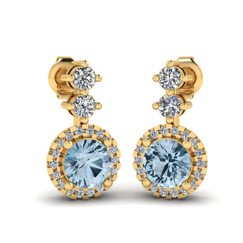 Aquamarine 1.10 Carat Round Shape Halo Lab Grown Diamond Drop Earrings E1RBA - HEERA DIAMONDS