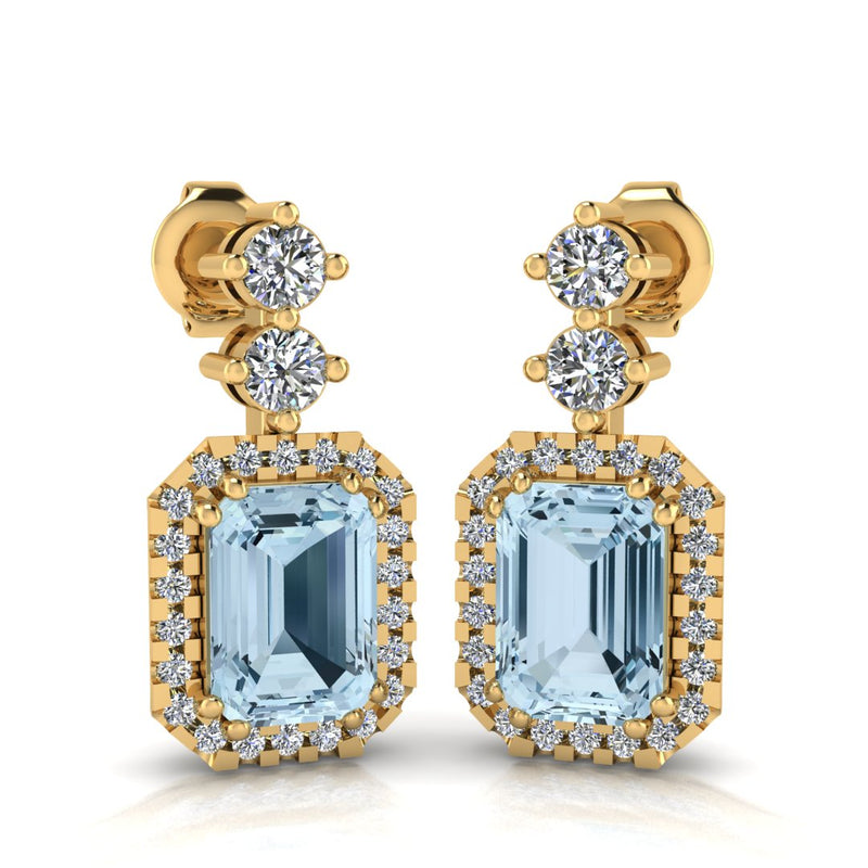 Emerald Cut 1 Carat Aquamarine Natural Diamond Halo Drop Earrings E1ECA - HEERA DIAMONDS