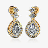 1.30 Carat Pear Shape Halo Lab Grown Diamond Drop Earrings E1PSD HEERA GOLD