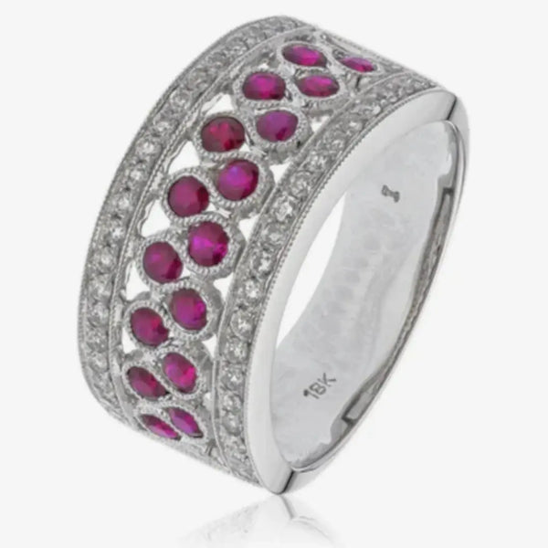 18CT White Gold Ruby and Diamond Cocktail Ring HEERA DIAMONDS